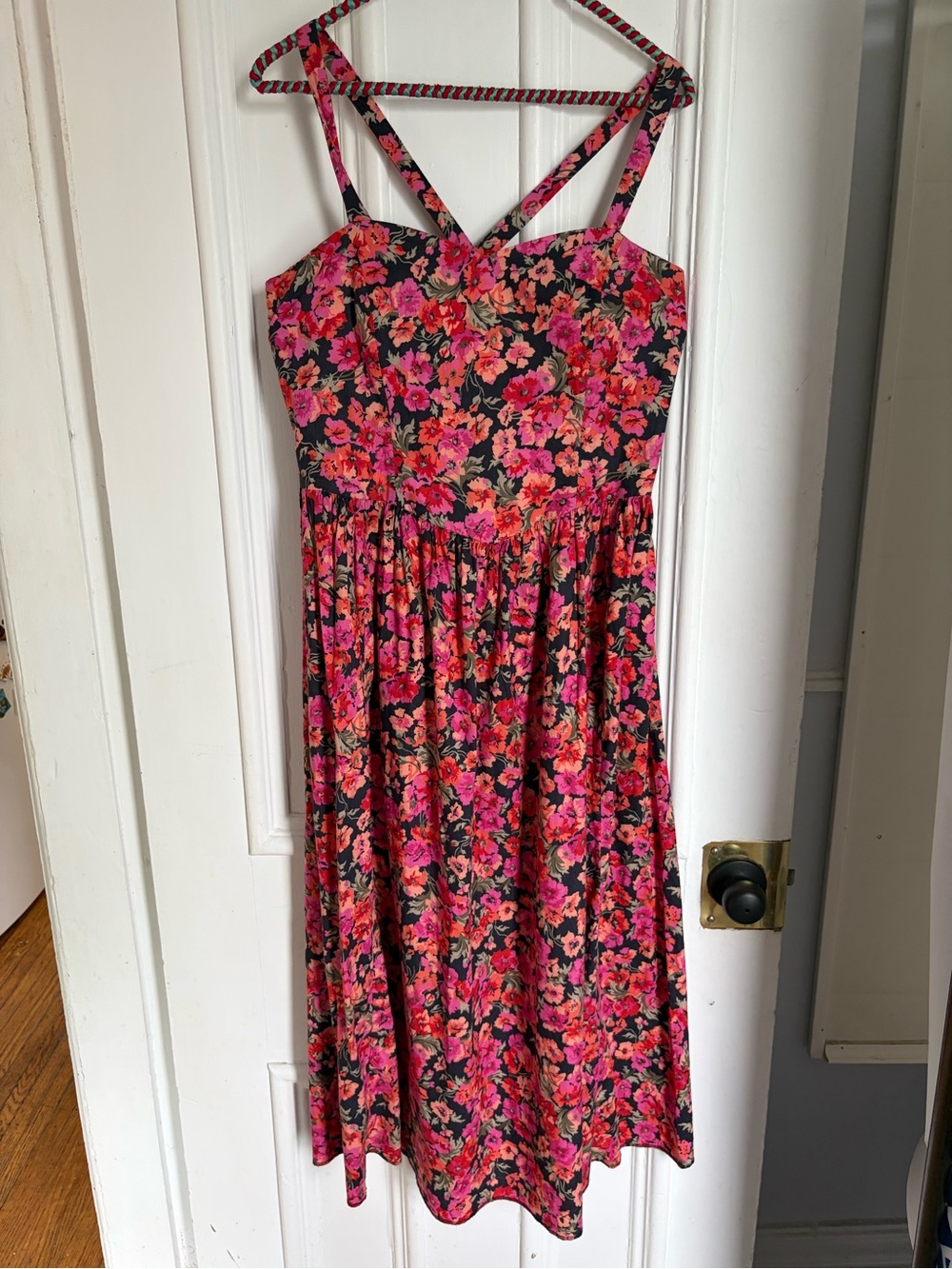 Laura Ashley Black Sundress with Pink Floral Print